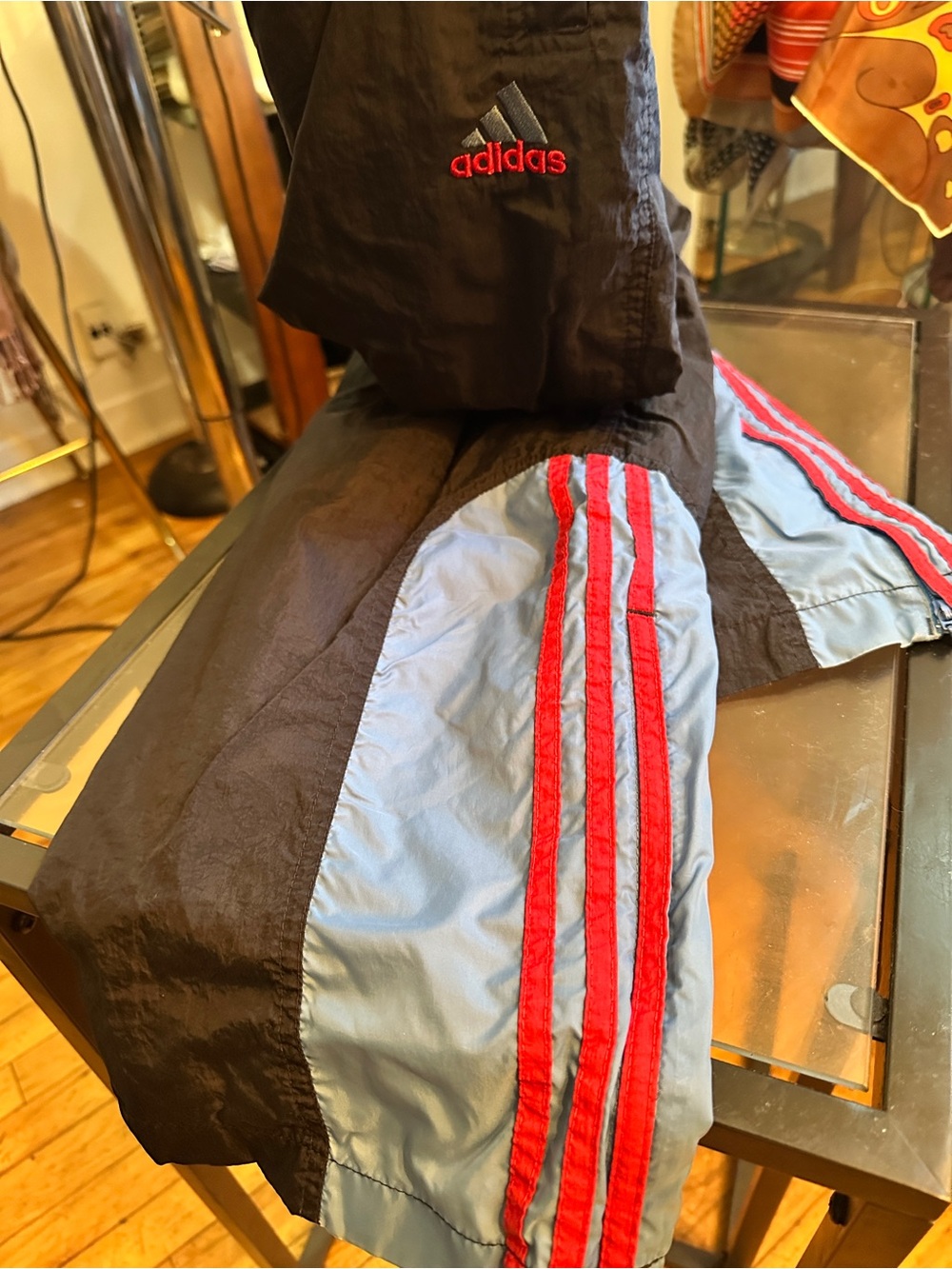 adidas Black & Light Blue Joggers with Red Stripes
